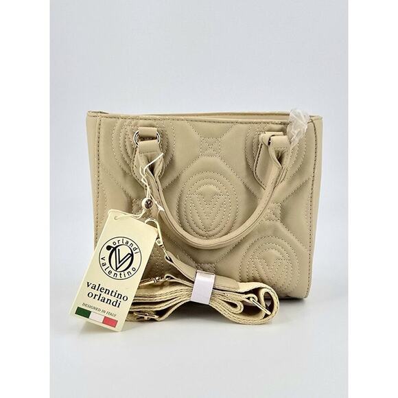 Valentino Handbags - $299 Valentino Orlandi Quilted Shoulder Bag w/ Pendant Vegan Light Taupe New